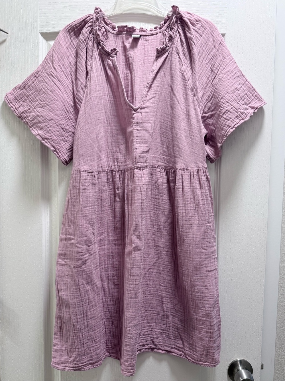 Girls' Mauve Cotton Gauze Dress - Casual Short Sleeve
